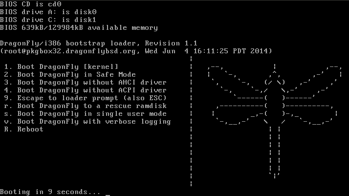 Меню загрузчика DragonFly 3.8