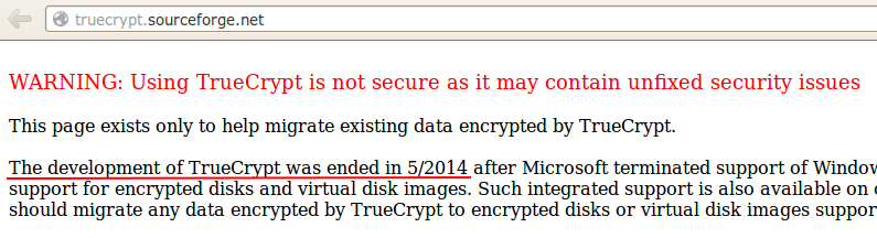 Подтверждение о закрытии проекта на официальном сайте TrueCrypt
